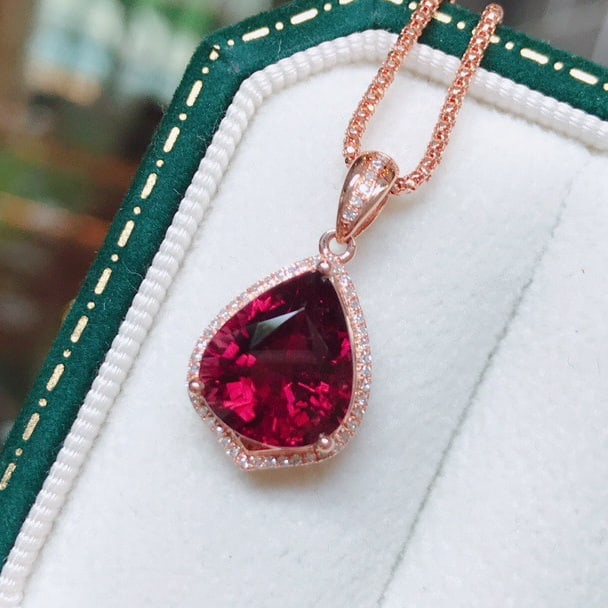 14k Gold 4.14 Ct Natural Tourmaline & Diamond Pendant( Without Chain ) - 3