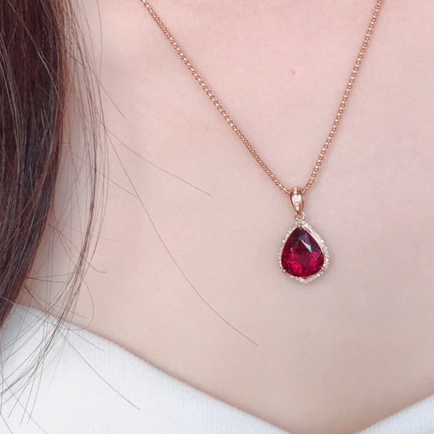 14k Gold 4.14 Ct Natural Tourmaline & Diamond Pendant( Without Chain ) - 6