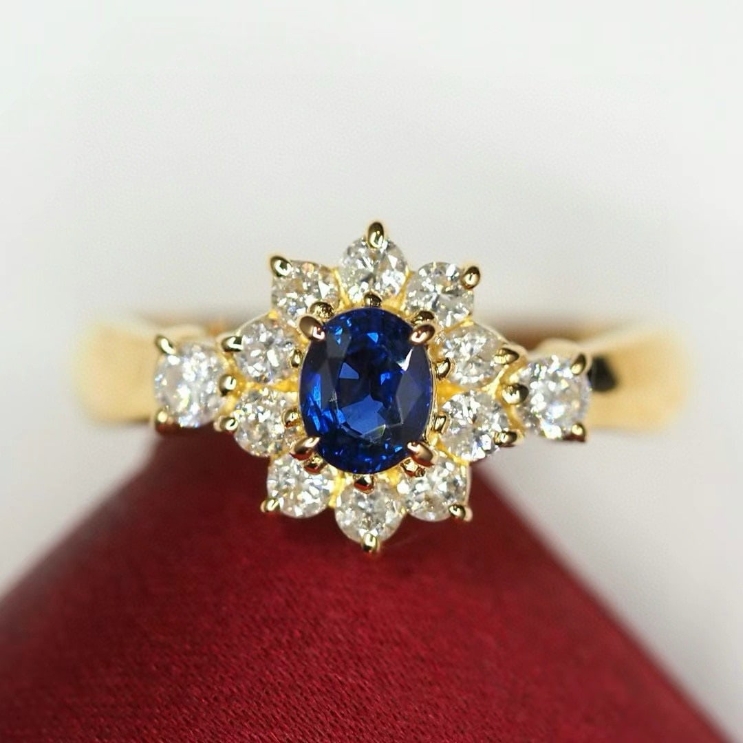14k Gold 1.04 Ctw Natural Sapphire & Diamond Ring: Ref:230946425 // gold content:14k gold // ring size:7. 25us // // main gemstone:sapphire // shape:oval // carat weight:0. 54ct // color:blue // treatment:natural // // adjacent gemstone 2 :