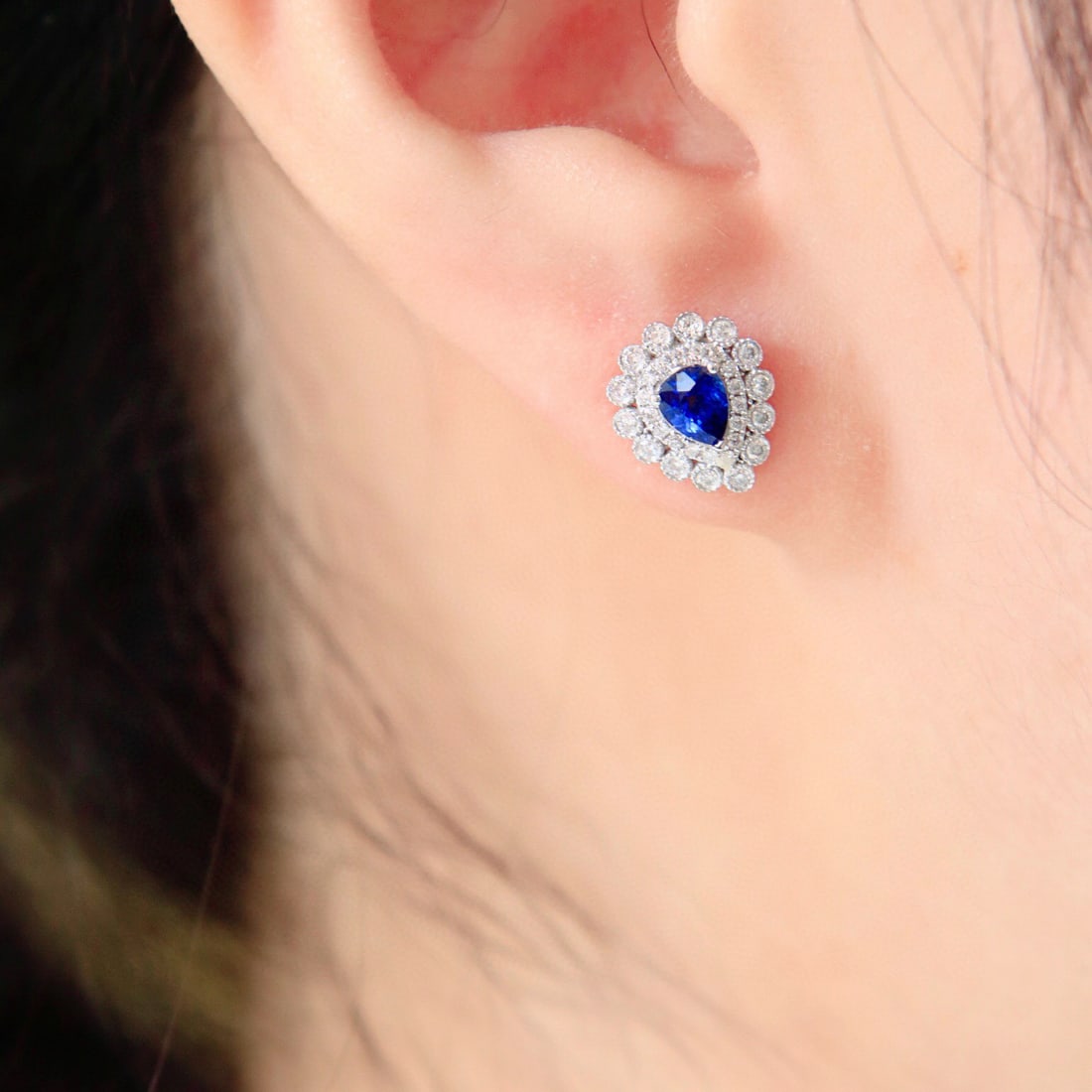 14k Gold 0.87 Ctw Natural Sapphire & Diamond Earrings - 3