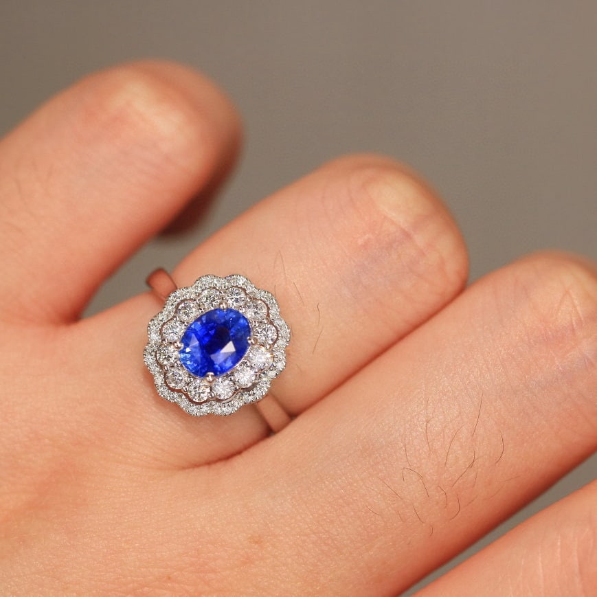 14k Gold 2.16 Ctw Natural Sapphire & Diamond Ring - 7