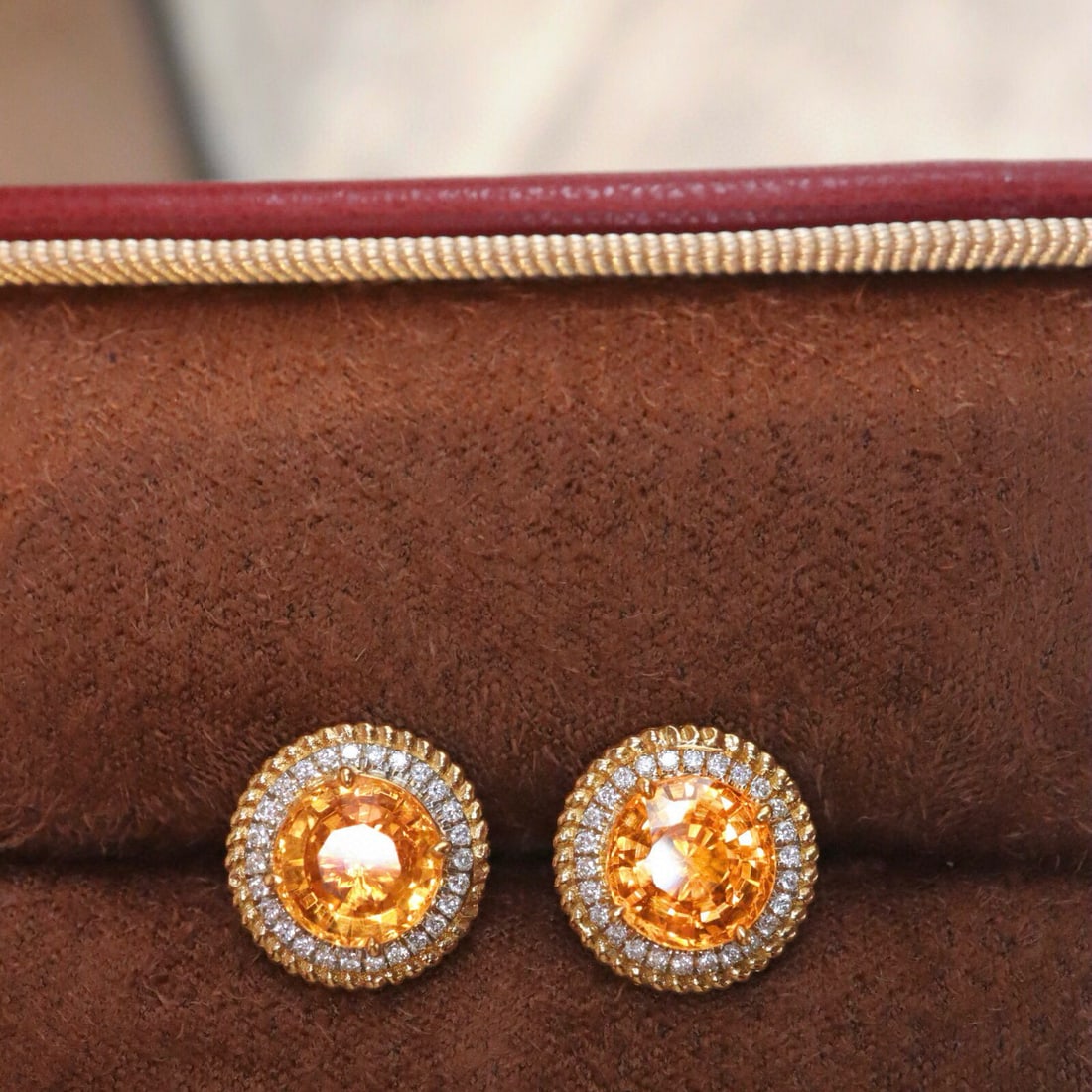 14k Gold 3.42 Ctw Natural Spessartine & Diamond Earrings - 4