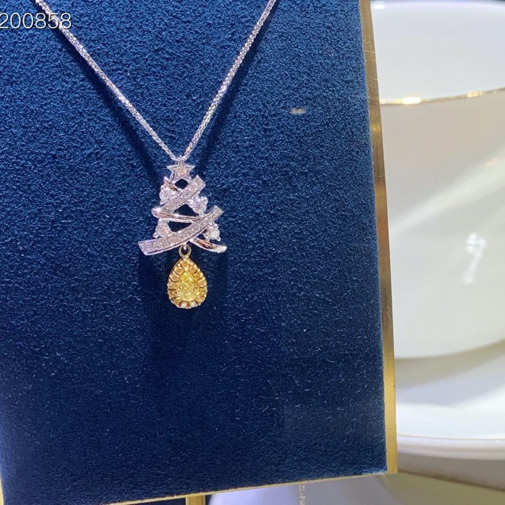 14k Gold 0.18 Ct Natural Yellow Diamond & Diamond Necklace - 4