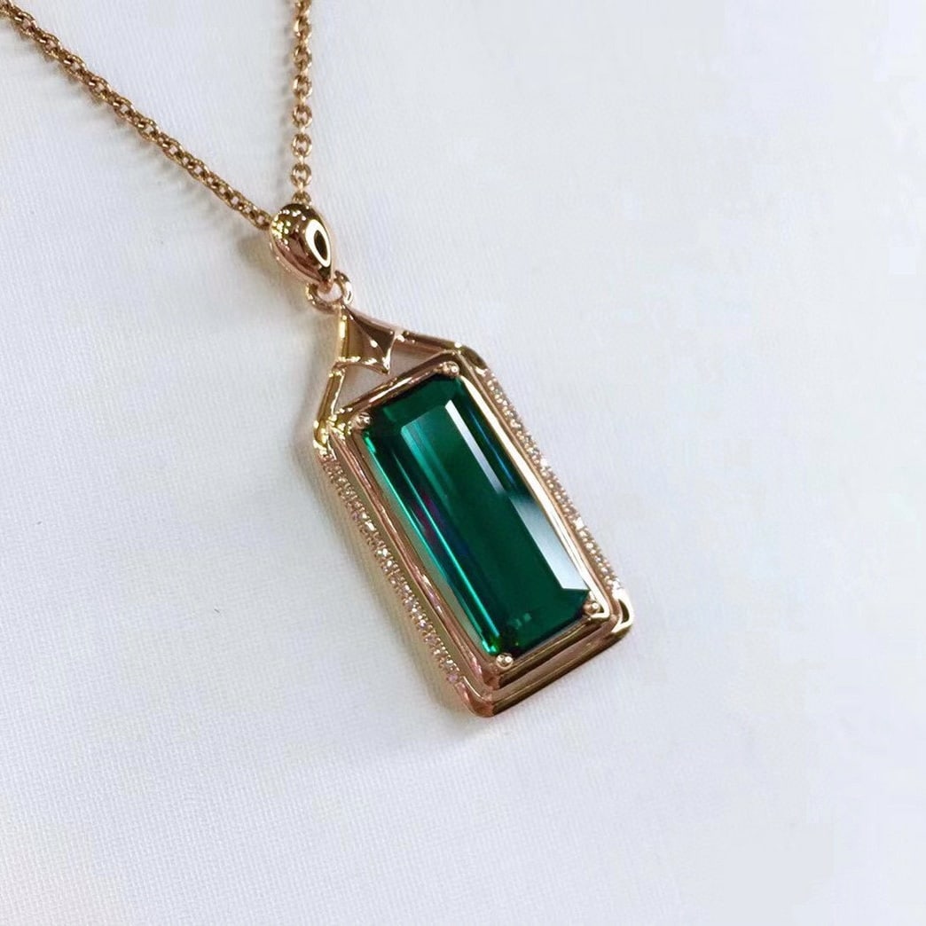 14k Gold 5.27 Ct Natural Tourmaline & Diamond Pendant( Without Chain ) - 3