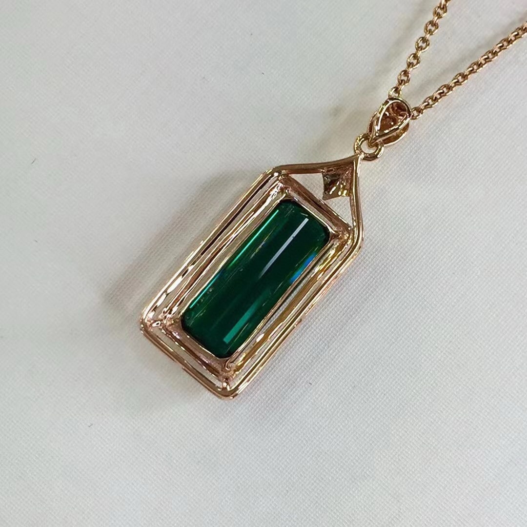 14k Gold 5.27 Ct Natural Tourmaline & Diamond Pendant( Without Chain ) - 7