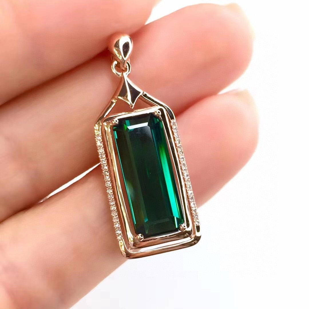 14k Gold 5.27 Ct Natural Tourmaline & Diamond Pendant( Without Chain ) - 8