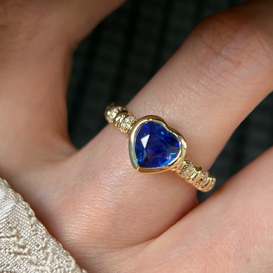 14k Gold 1.53 Ctw Natural Sapphire & Diamond Ring - 3