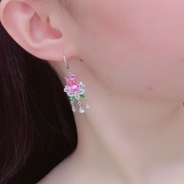 14k Gold 19.74 Ctw Natural Kunzite & Sapphire Earrings - 2