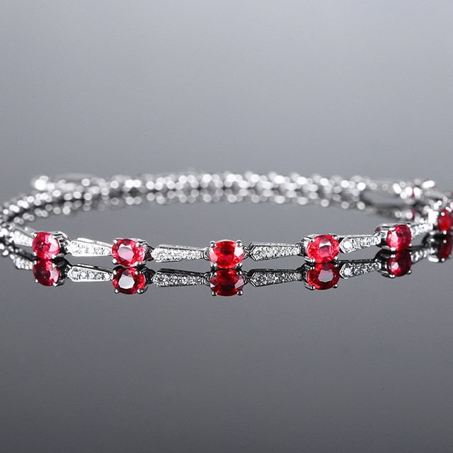 14k Gold 2.03 Ctw Natural Ruby & Diamond Bracelet - 2