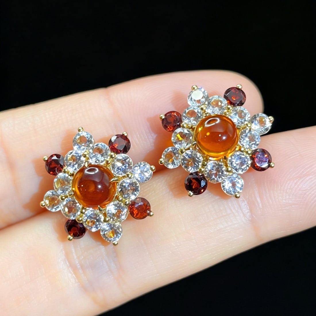 14k Gold 6.24 Ctw Natural Citrine & Sapphire Earrings - 2