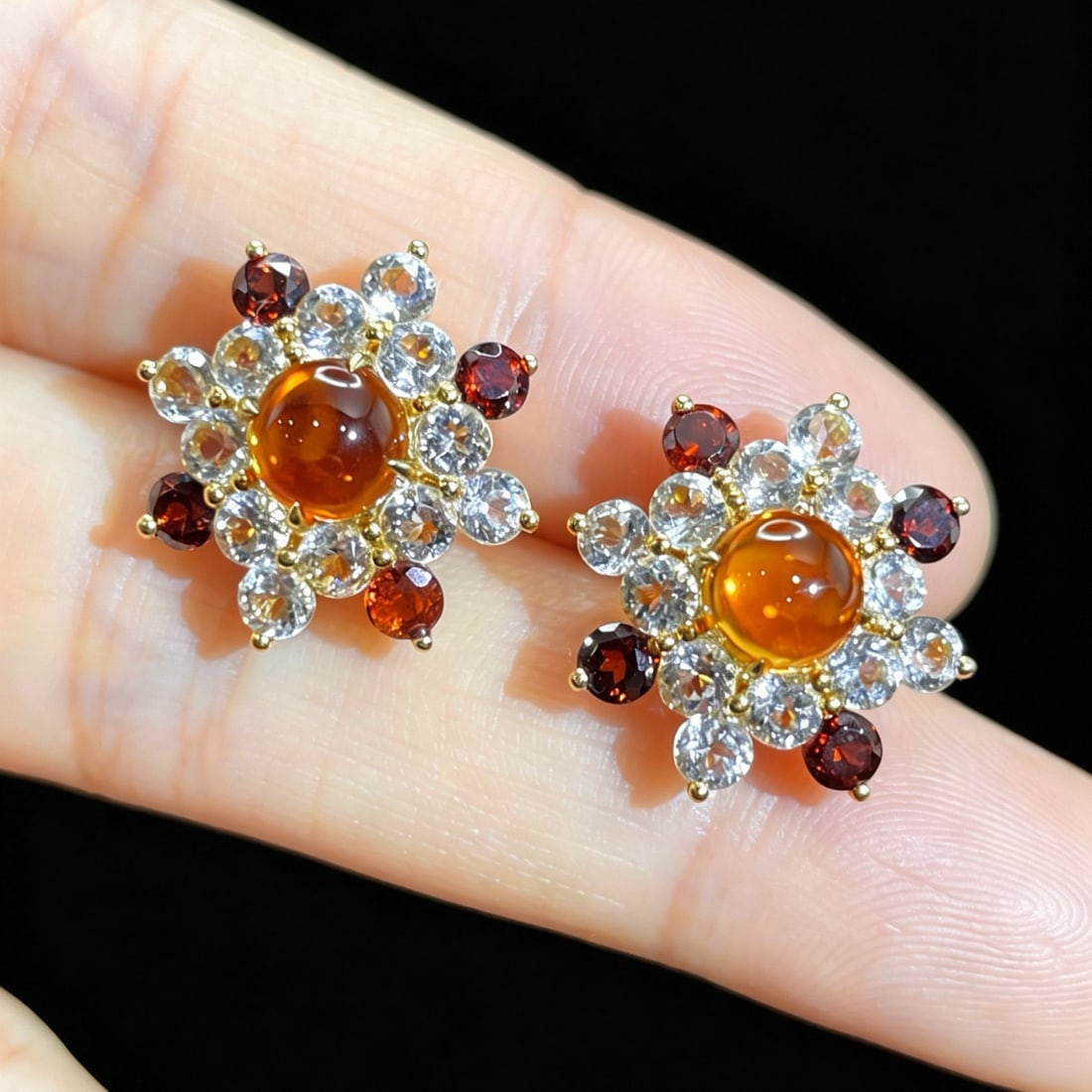 14k Gold 6.24 Ctw Natural Citrine & Sapphire Earrings - 3