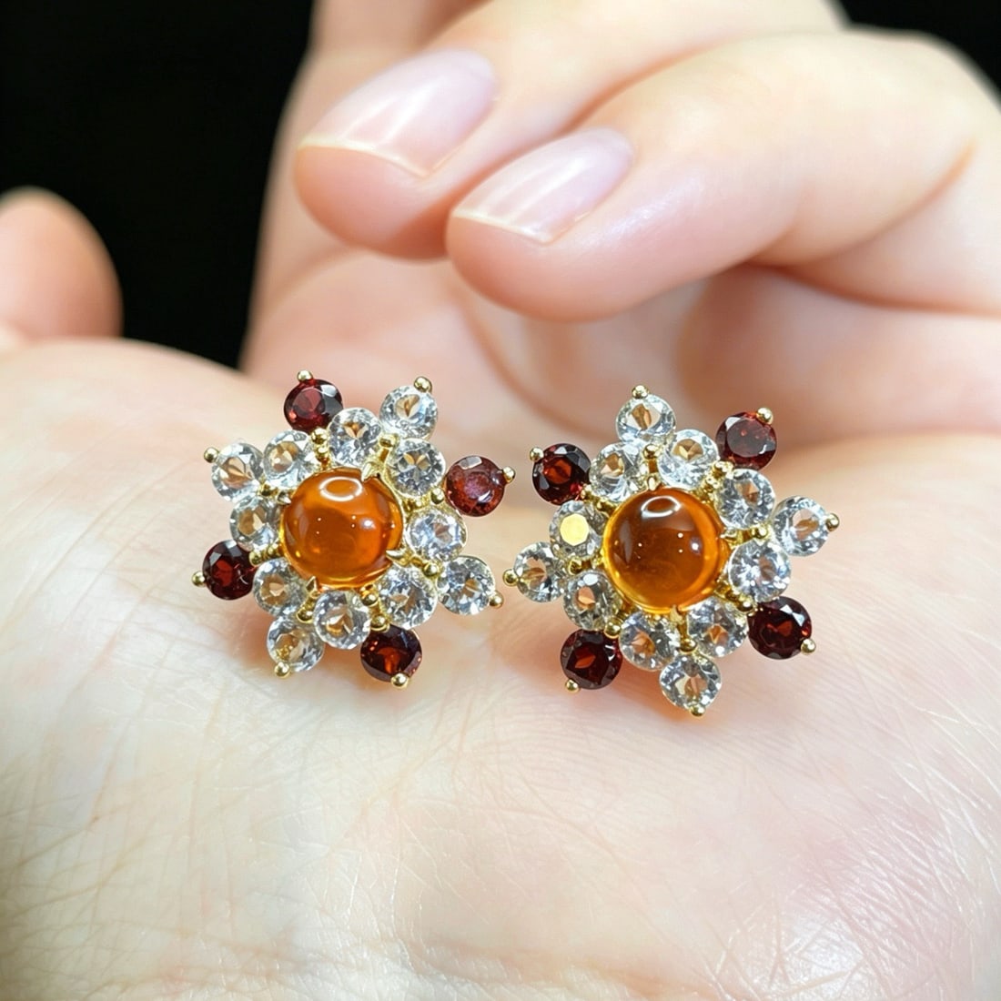 14k Gold 6.24 Ctw Natural Citrine & Sapphire Earrings - 4