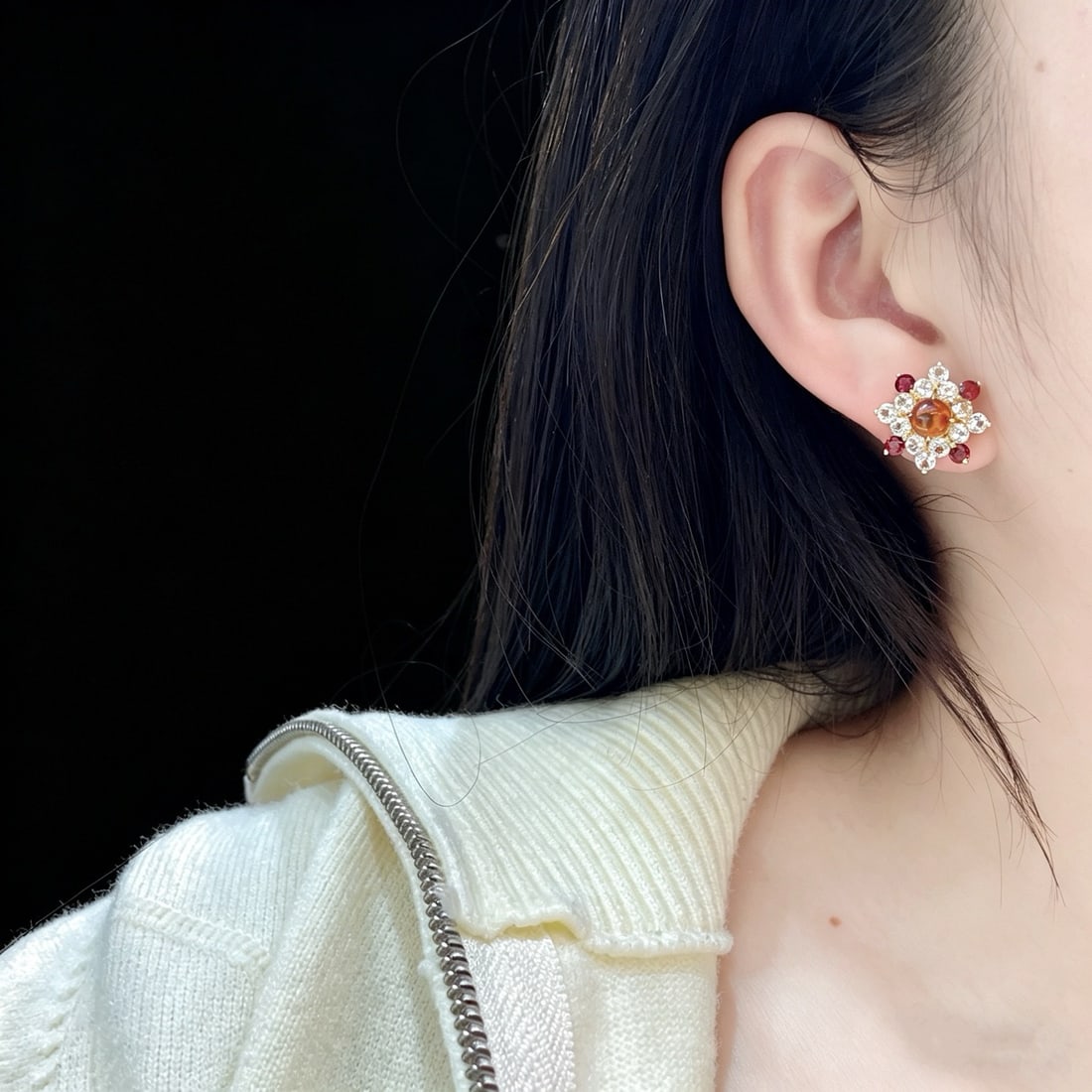 14k Gold 6.24 Ctw Natural Citrine & Sapphire Earrings - 6