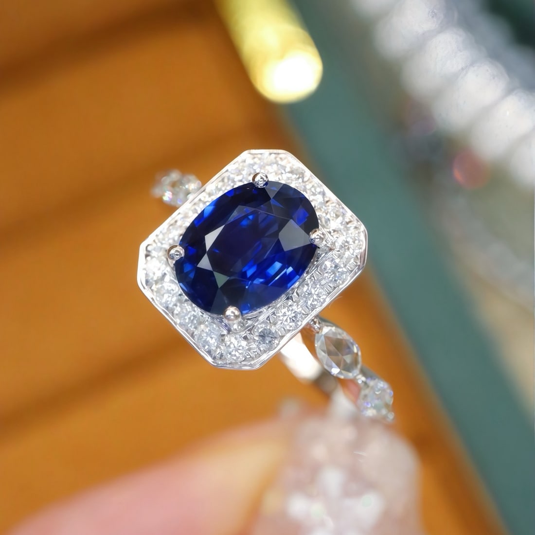 14k Gold 1.98 Ctw Natural Sapphire & Diamond Ring: Ref:231173152 // gold content:14k gold // ring size:7. 25us // // main gemstone:sapphire // shape:oval // carat weight:1. 58ct // color:royal blue // treatment:natural // // adjacent gemstone 2 : diam
