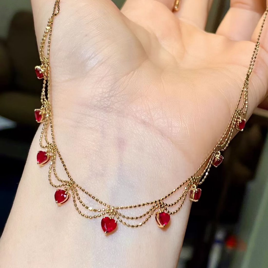 14k Gold 3.05 Ct Natural Ruby Necklace: Ref:231173157 // gold content:14k gold // main gemstone:ruby // shape:heart // carat weight:3. 05ct // color:red // treatment:natural // Condition: New Low Estimate: 6400.00 High Estimate: 9600.00