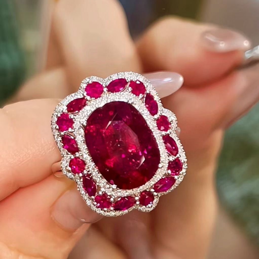 14k Gold 4.5 Ct Natural Tourmaline & Diamond Ring: Ref:231173173 // gold content:14k gold // ring size:7. 25us // // main gemstone:tourmaline // shape:oval // carat weight:4. 5ct // color:red // treatment:natural // // adjacent gemstone 2 : diamond //