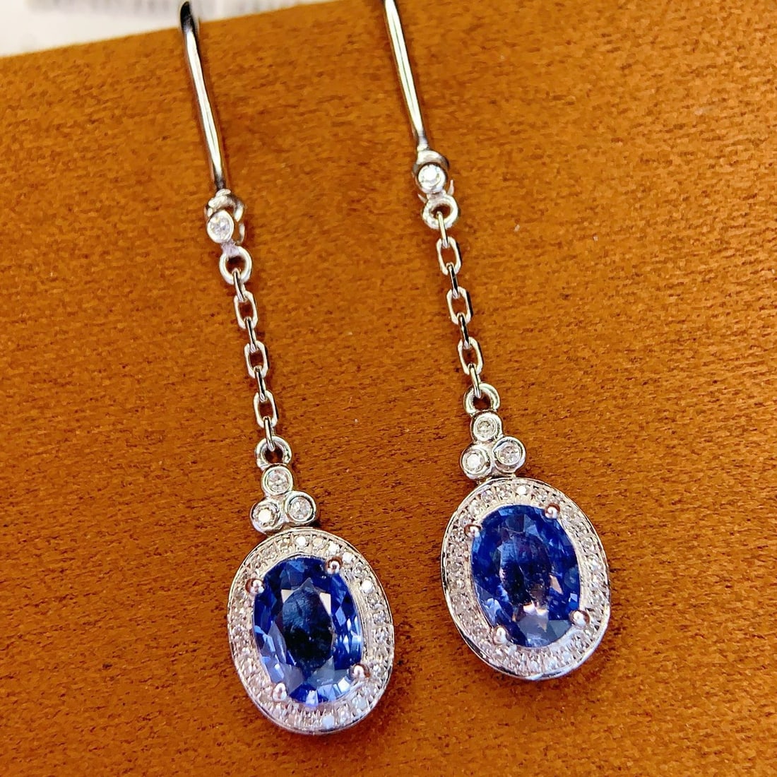 14k Gold 2.18 Ct Natural Sapphire & Diamond Earrings - 2