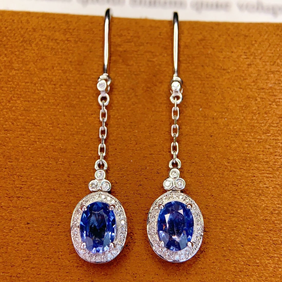 14k Gold 2.18 Ct Natural Sapphire & Diamond Earrings - 4