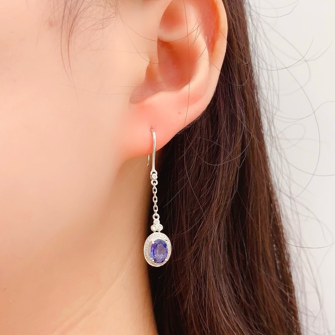 14k Gold 2.18 Ct Natural Sapphire & Diamond Earrings - 5