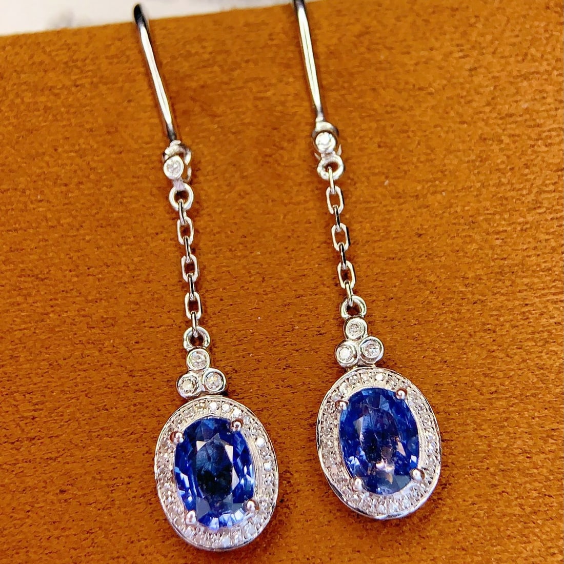 14k Gold 2.18 Ct Natural Sapphire & Diamond Earrings - 6