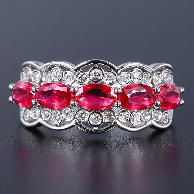 14k Gold 1.63 Ctw Natural Ruby & Diamond Ring: Ref:231173233 // gold content:14k gold // ring size:7. 25us // // main gemstone:ruby // shape:oval // carat weight:1. 45ct // color:red // treatment:natural // // adjacent gemstone 2 : diamond //