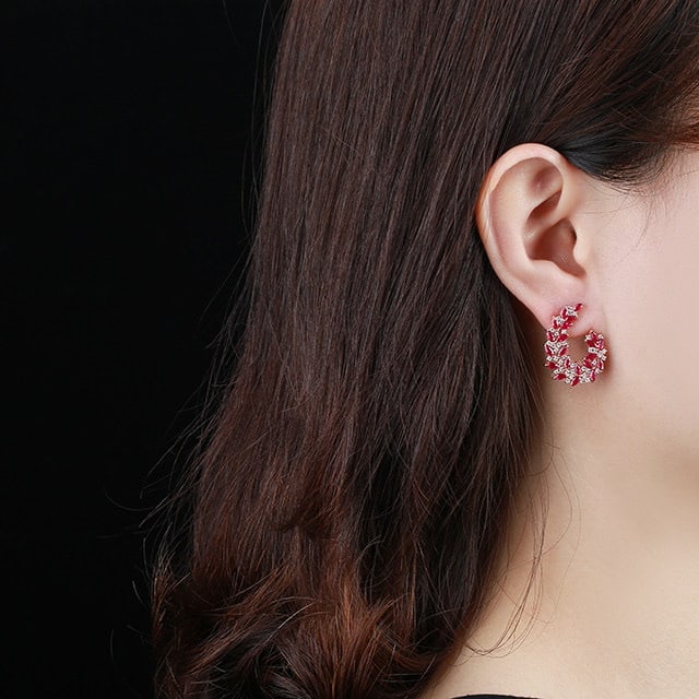 14k Gold 3.83 Ctw Natural Ruby & Diamond Earrings - 5
