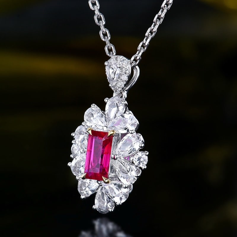 14k Gold 0.58 Ctw Natural Ruby & Diamond Pendant( Without Chain ) - 2
