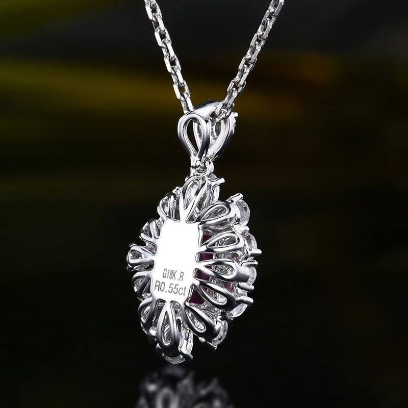14k Gold 0.58 Ctw Natural Ruby & Diamond Pendant( Without Chain ) - 4