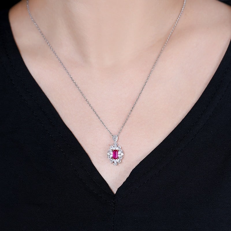 14k Gold 0.58 Ctw Natural Ruby & Diamond Pendant( Without Chain ) - 5