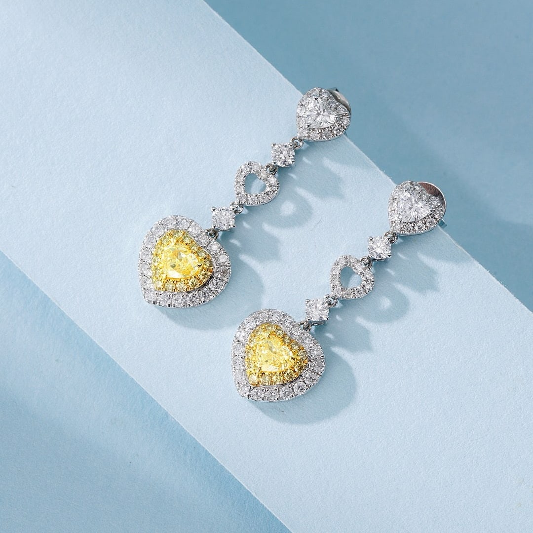 14k Gold 1.22 Ctw Natural Yellow Diamond & Diamond Earrings - 4