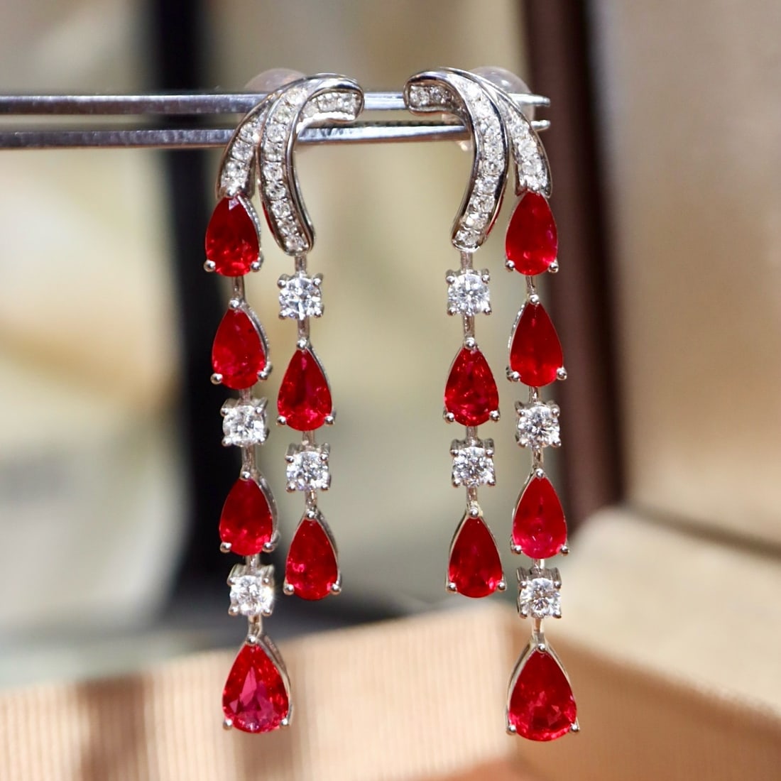 14k Gold 3.99 Ctw Natural Ruby & Diamond Earrings - 6
