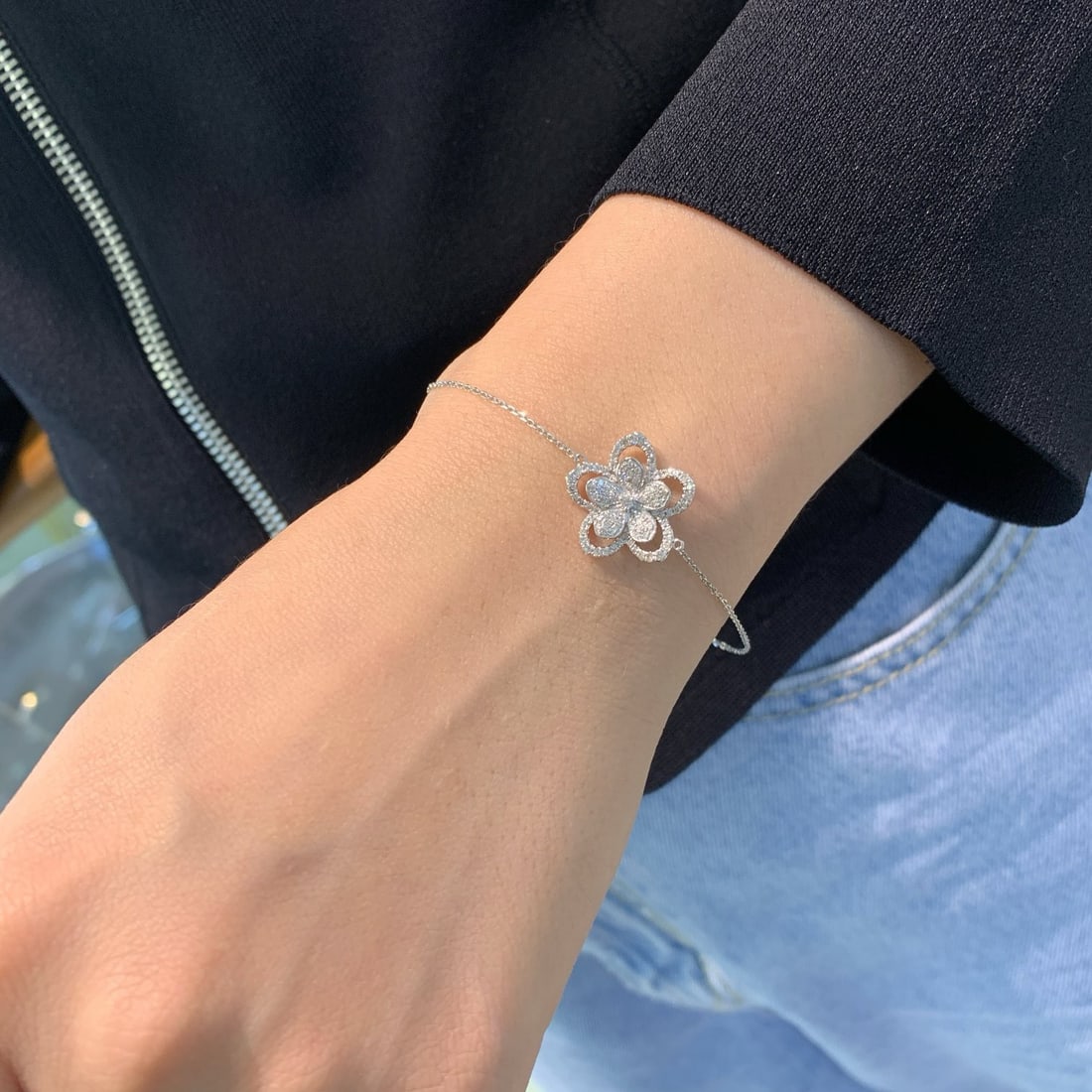 14k Gold 0.38 Ct Natural H Diamond & Flowers Bracelet - 5