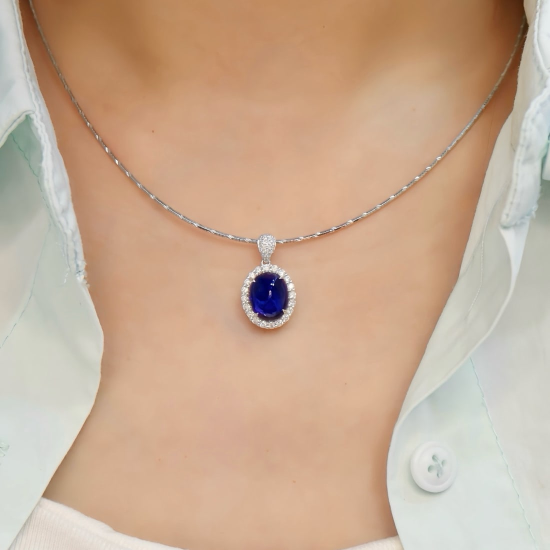 14k Gold 5.13 Ctw Natural Sapphire & Diamond Pendant( Without Chain ) - 5