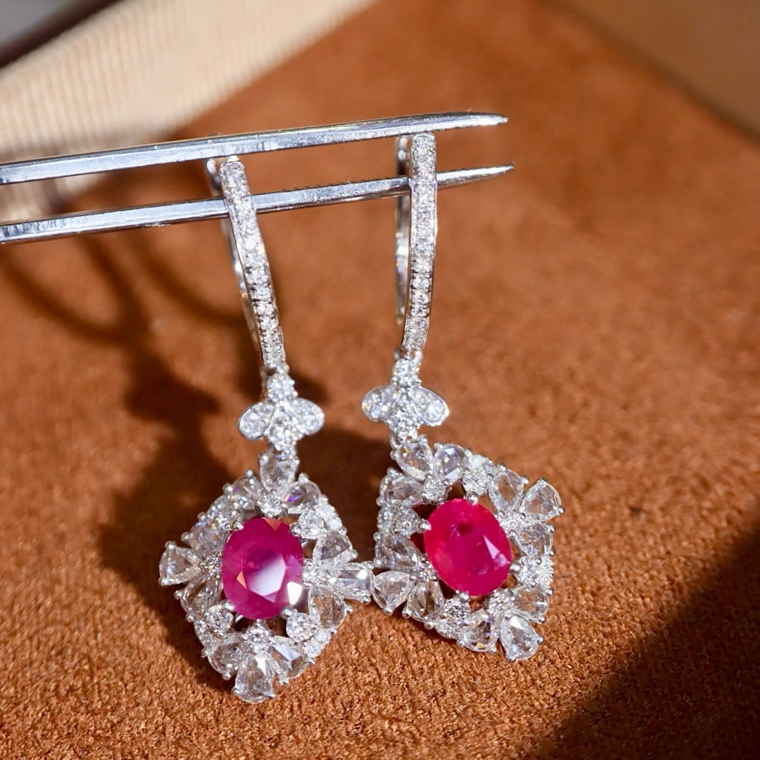 14k Gold 1.97 Ctw Natural Ruby & Diamond Earrings - 3