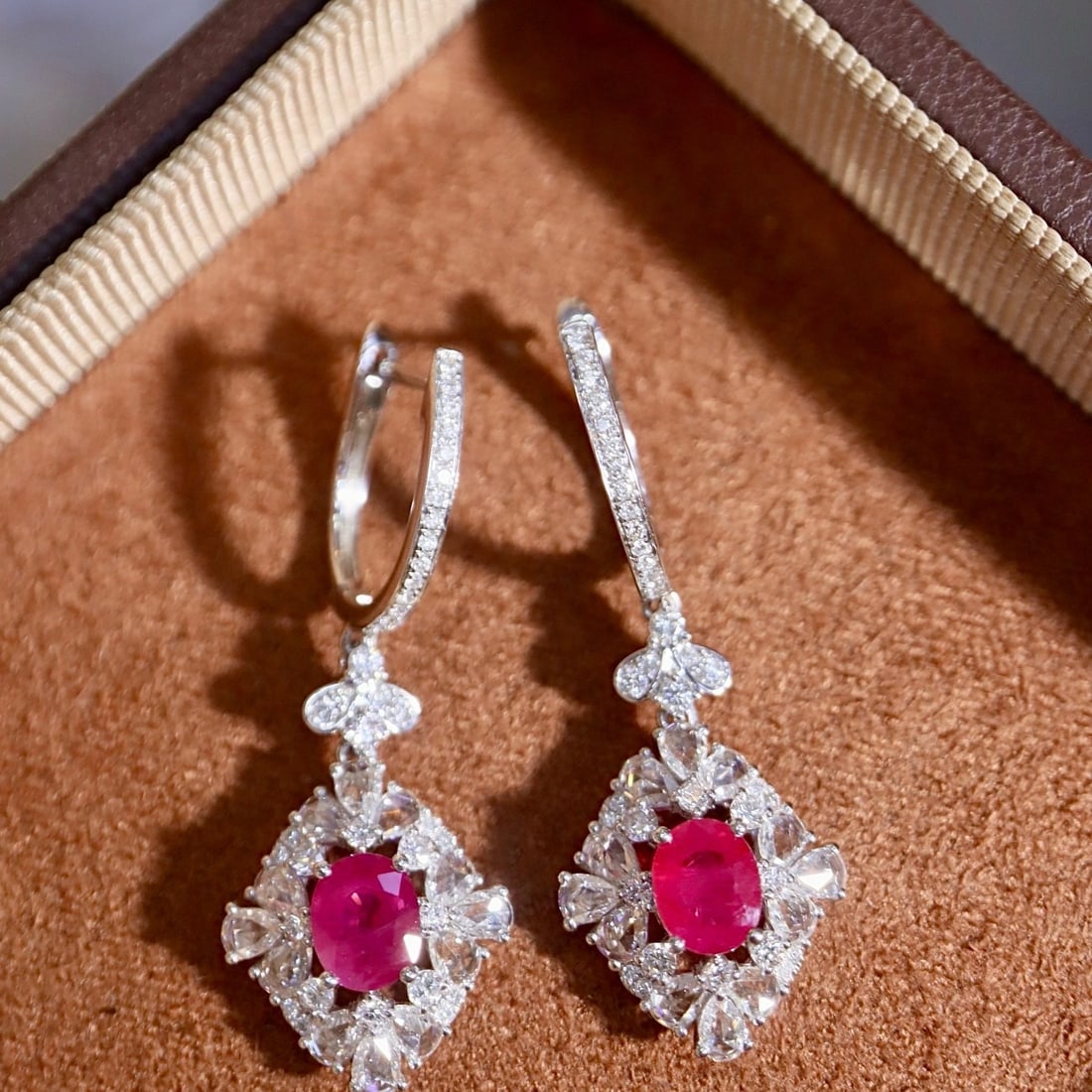 14k Gold 1.97 Ctw Natural Ruby & Diamond Earrings - 4