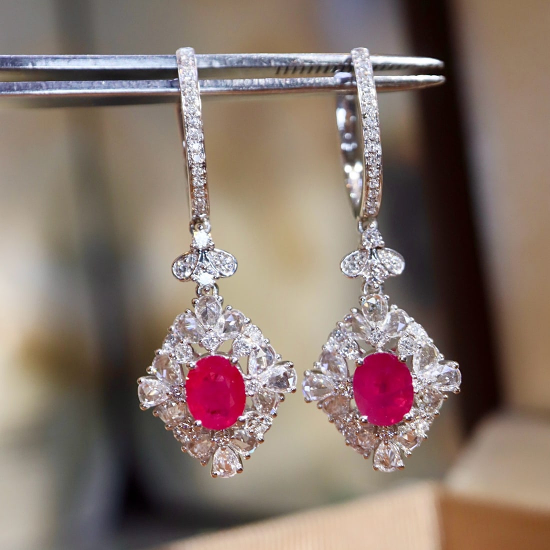 14k Gold 1.97 Ctw Natural Ruby & Diamond Earrings - 6