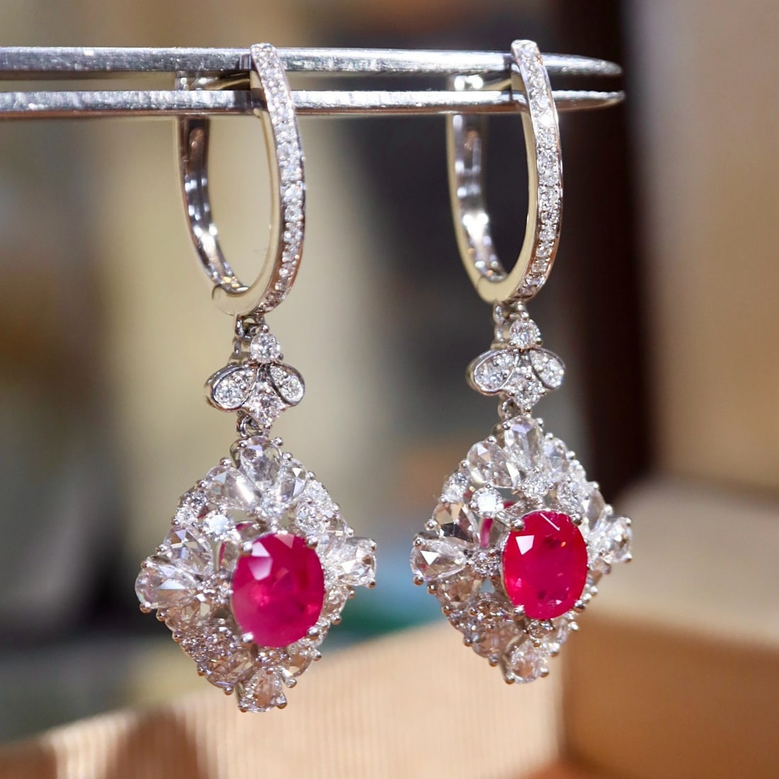 14k Gold 1.97 Ctw Natural Ruby & Diamond Earrings - 7