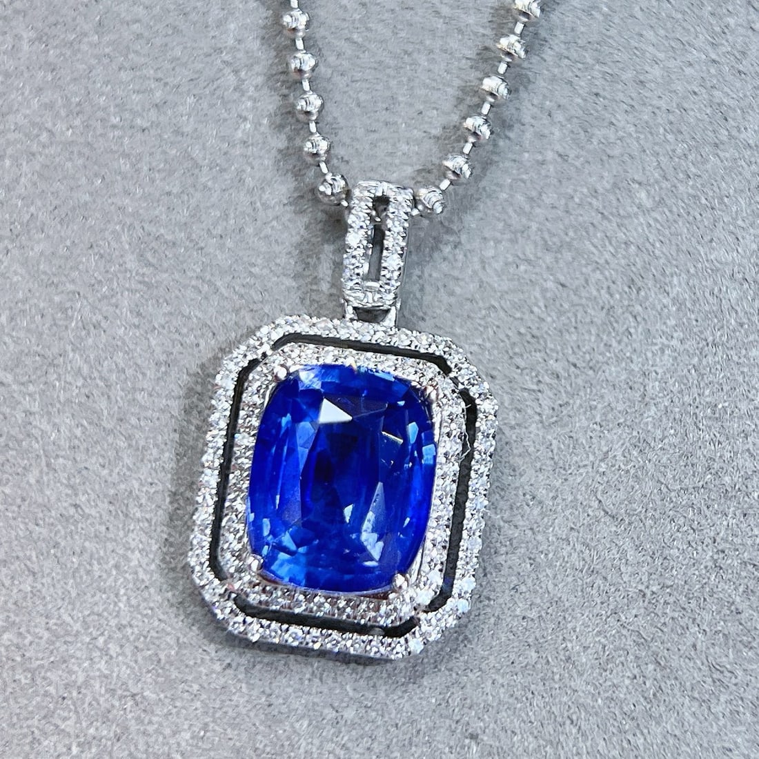 14k Gold 3.45 Ctw Natural Sapphire & Diamond Pendant( Without Chain ) - 2