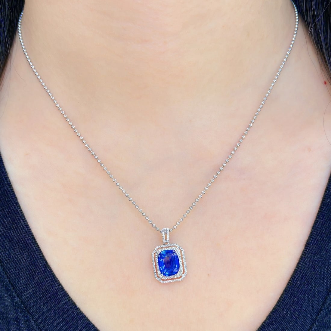 14k Gold 3.45 Ctw Natural Sapphire & Diamond Pendant( Without Chain ) - 5