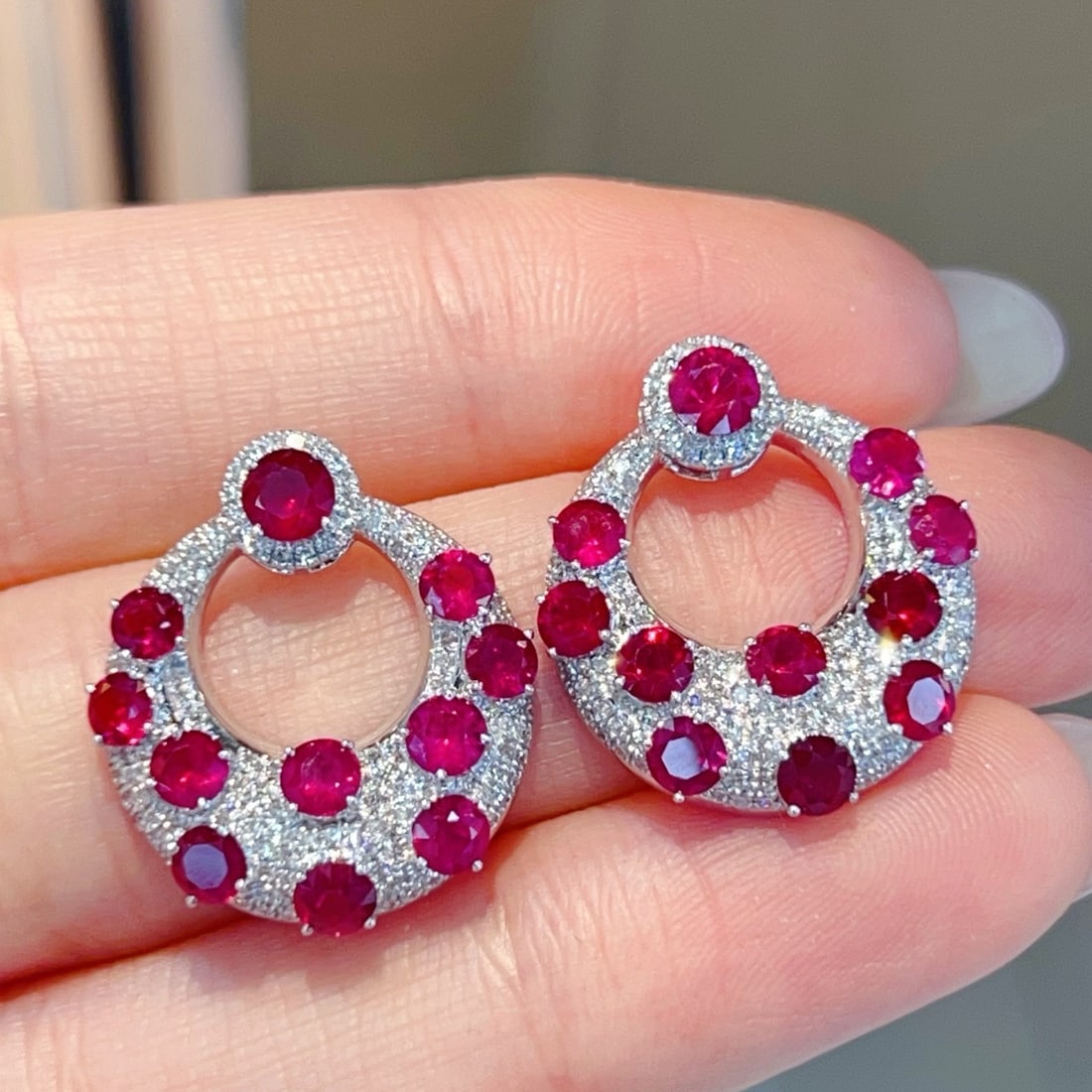 14k Gold 4.22 Ctw Natural Ruby & Diamond Earrings - 2
