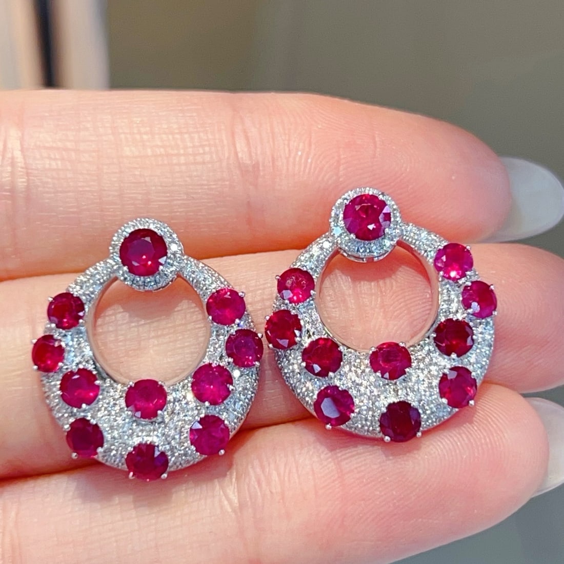 14k Gold 4.22 Ctw Natural Ruby & Diamond Earrings - 3