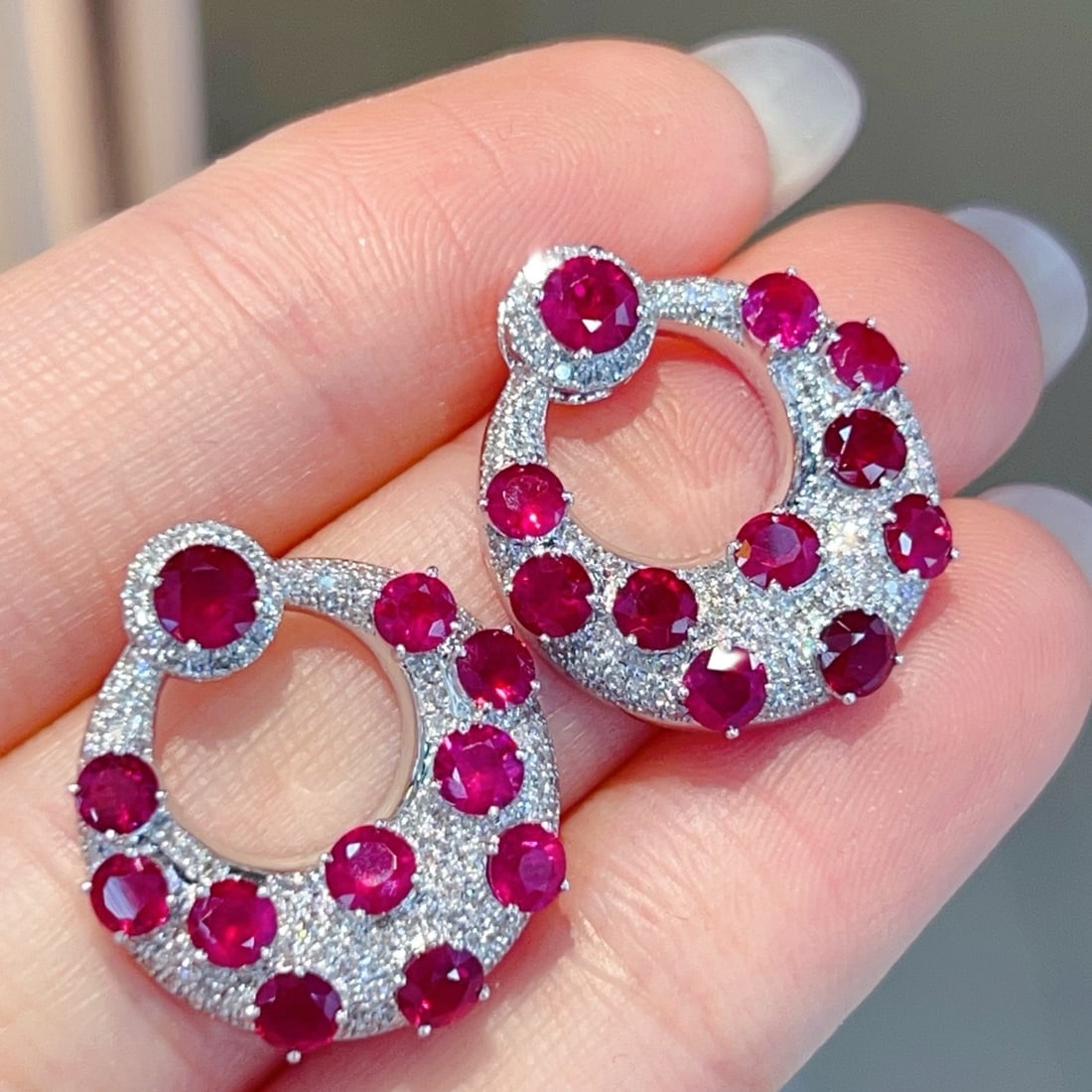 14k Gold 4.22 Ctw Natural Ruby & Diamond Earrings - 5