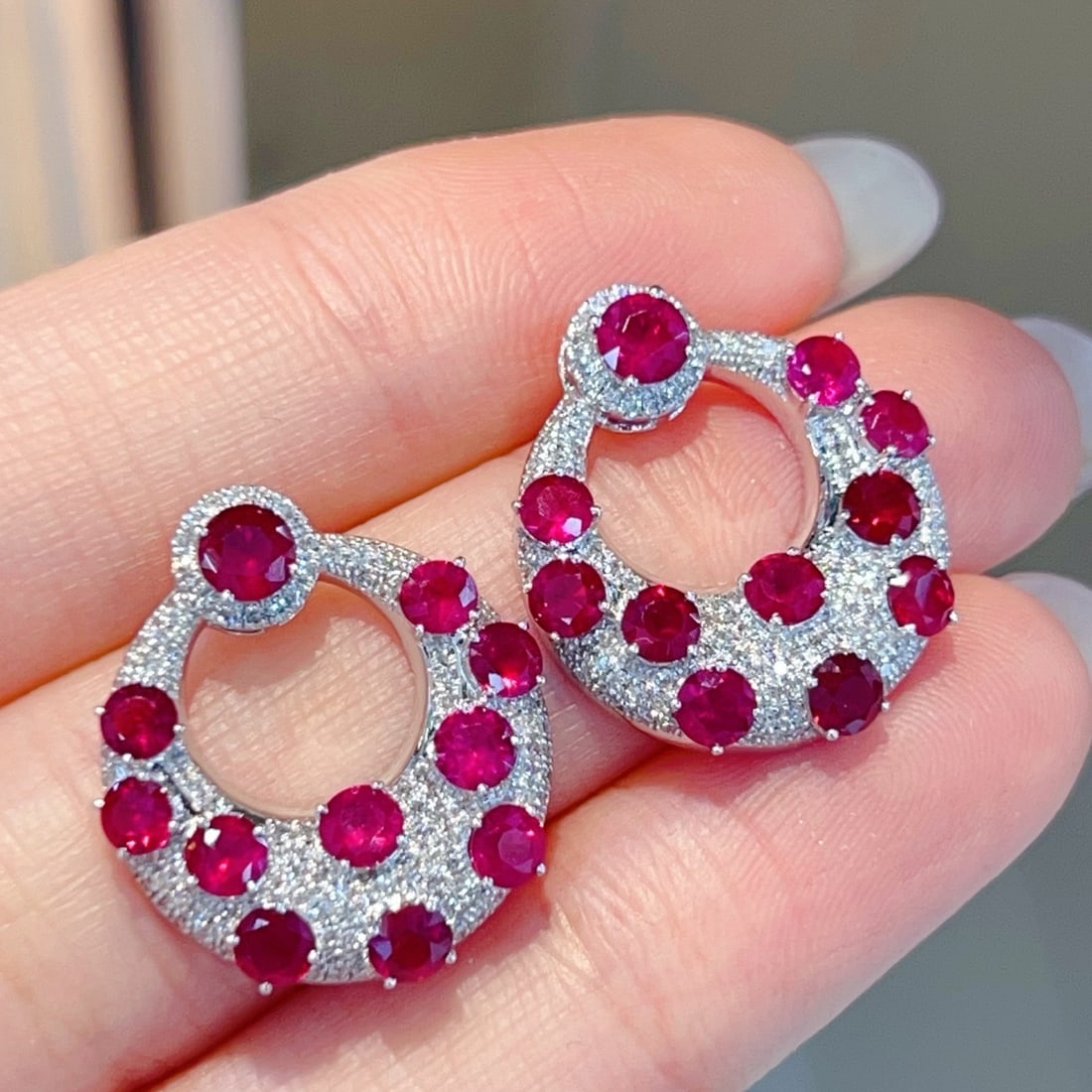 14k Gold 4.22 Ctw Natural Ruby & Diamond Earrings - 6
