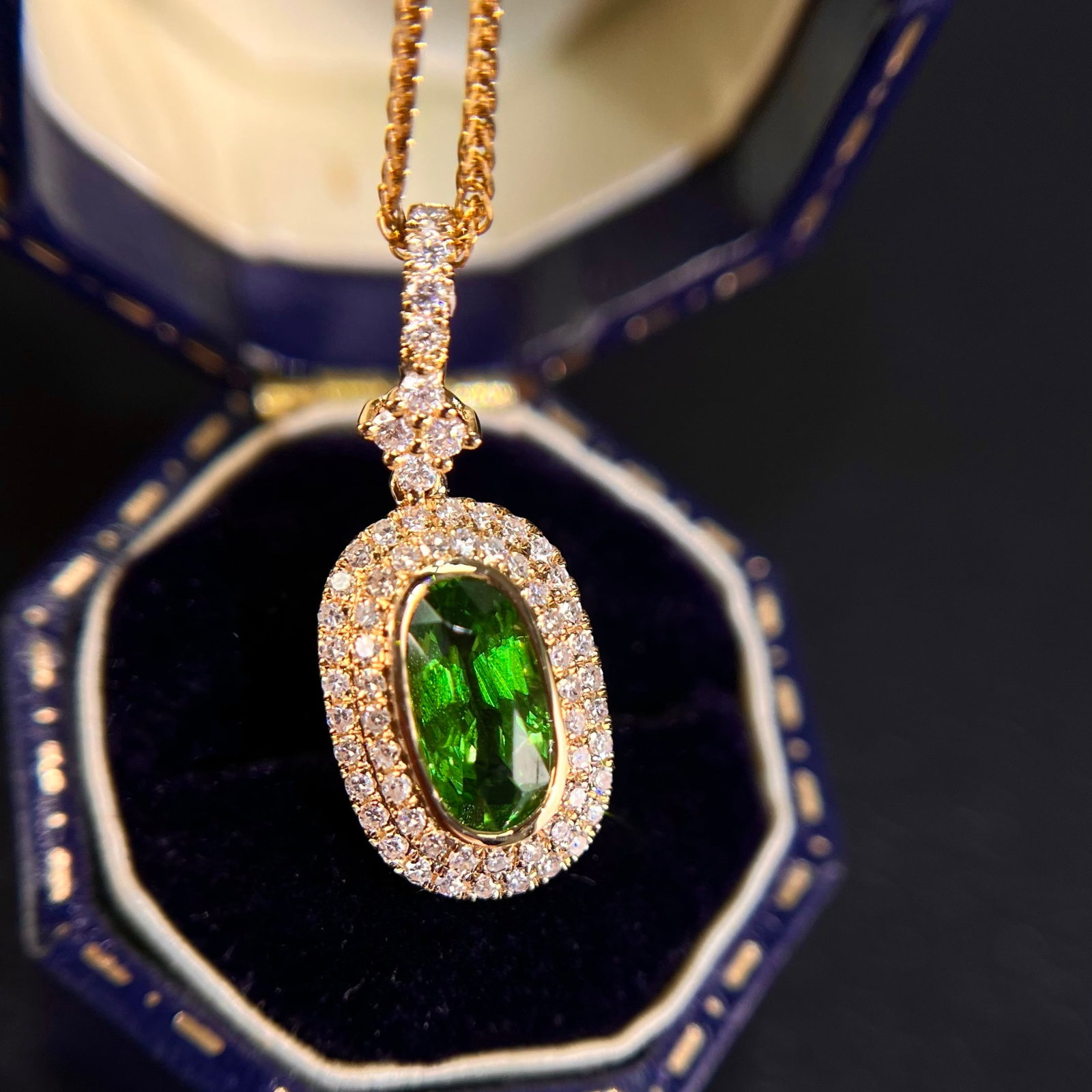 14k Gold 1.35 Ctw Natural Tsavorite & Diamond Pendant( Without Chain ) - 2