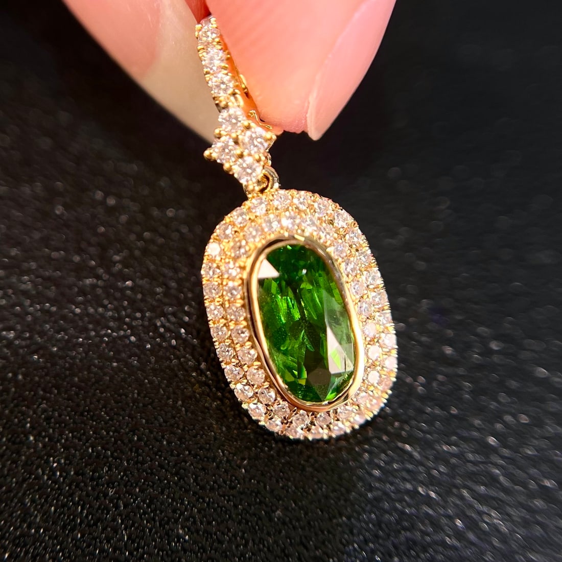 14k Gold 1.35 Ctw Natural Tsavorite & Diamond Pendant( Without Chain ) - 3