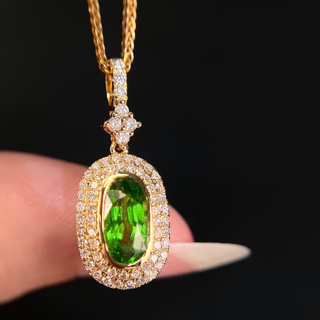 14k Gold 1.35 Ctw Natural Tsavorite & Diamond Pendant( Without Chain ) - 4