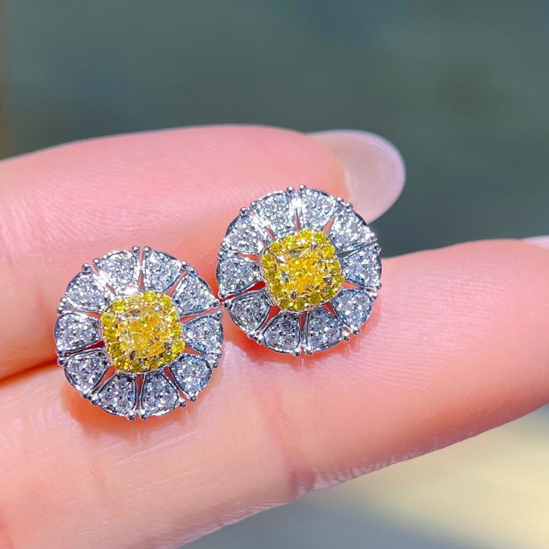 14k Gold 0.61 Ctw Natural Yellow Diamond & Diamond Earrings - 2
