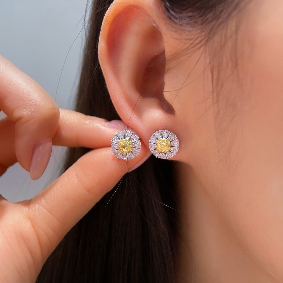 14k Gold 0.61 Ctw Natural Yellow Diamond & Diamond Earrings - 3