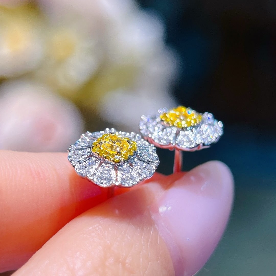 14k Gold 0.61 Ctw Natural Yellow Diamond & Diamond Earrings - 4