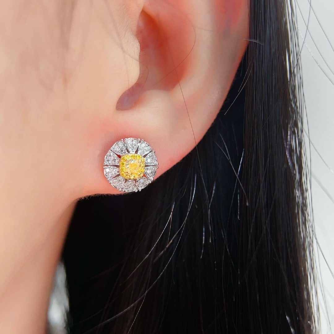 14k Gold 0.61 Ctw Natural Yellow Diamond & Diamond Earrings - 5